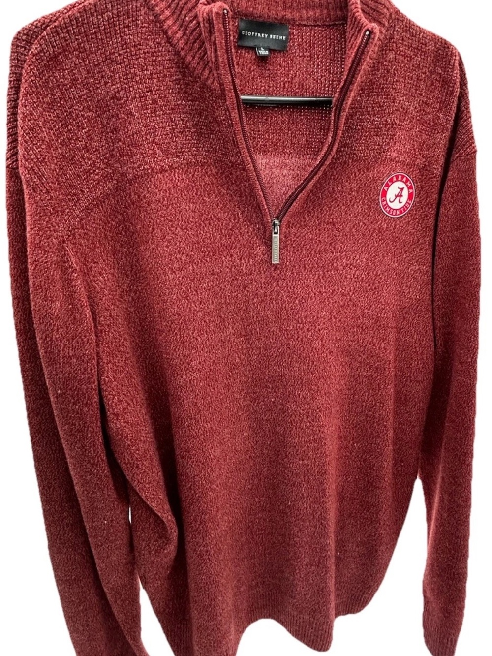 Geoffrey Beene Men's Maroon Quarter-Zip Sweater with Team Patch